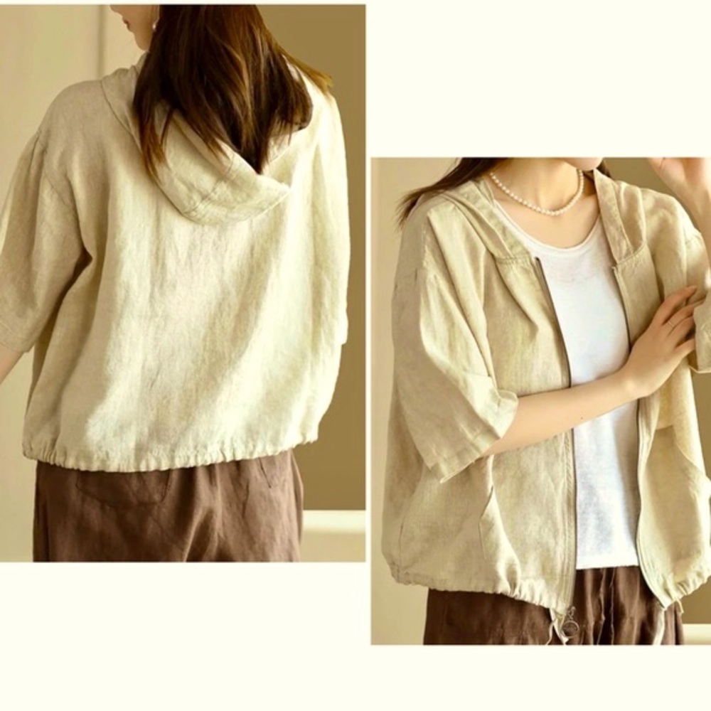 MERONA 100% Linen Lightweight Jacket with Hood - Khaki Tan